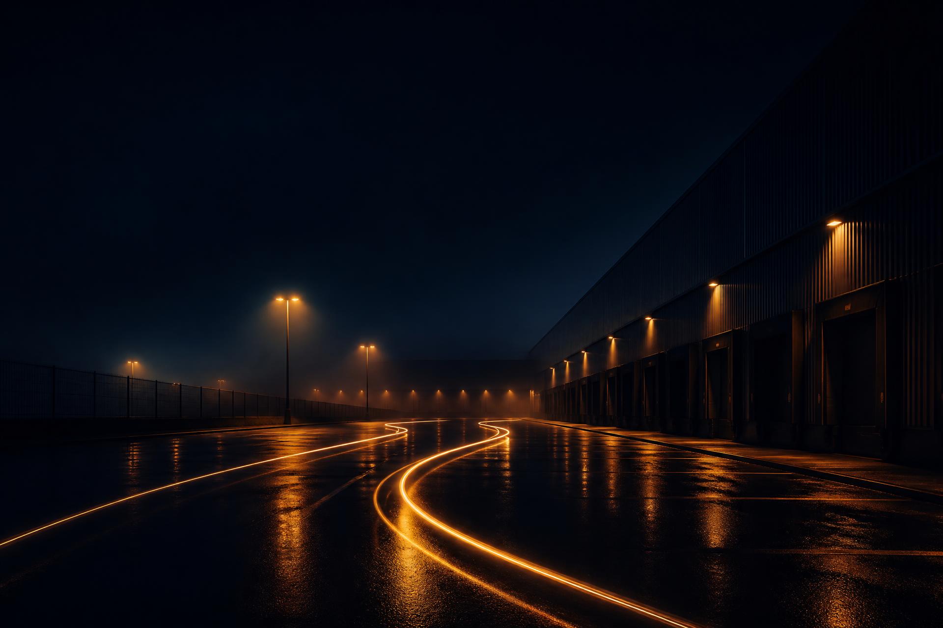 Industrial operations yard at night